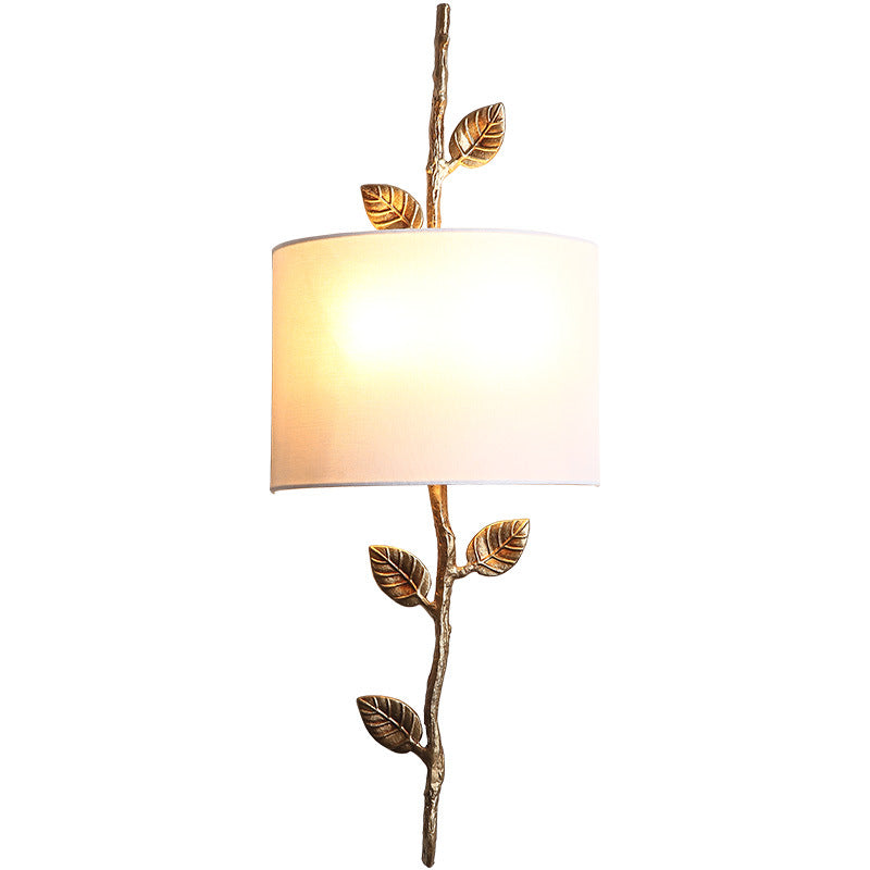 Luxury Copper Branch Leaf Fabric 2-Light Wall Sconce Lamp