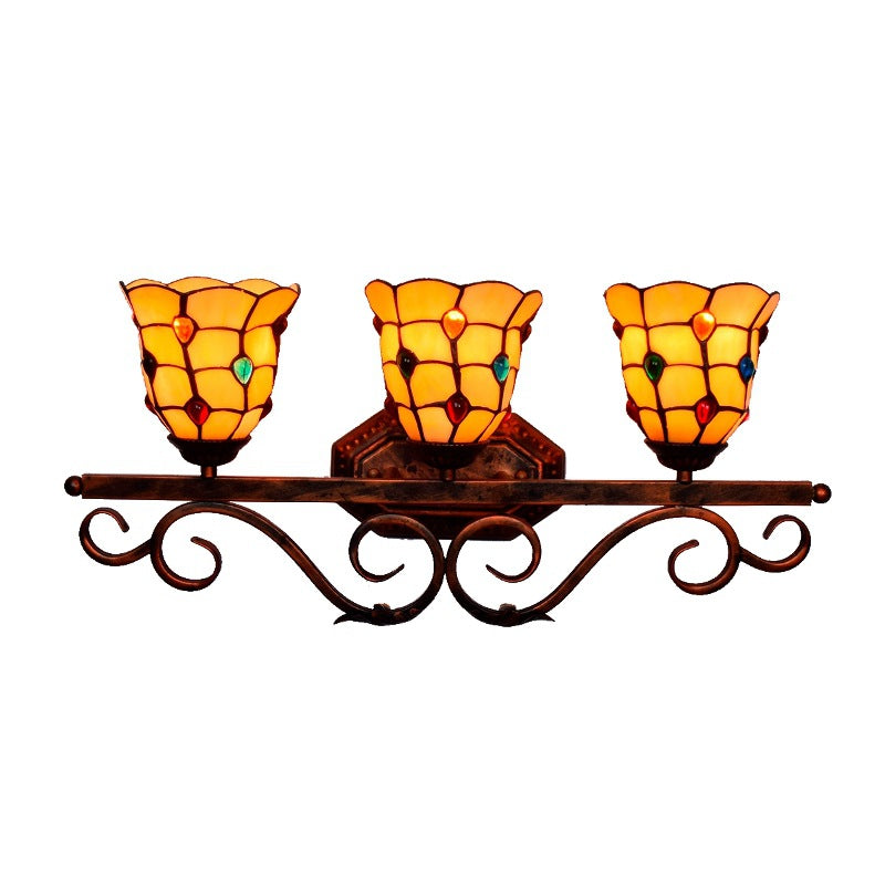 Tiffany Iron 3-Light Vanity Mirror Front Wall Sconce Lamp