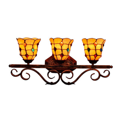 Tiffany Iron 3-Light Vanity Mirror Front Wall Sconce Lamp