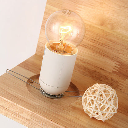 Creative Rubberwood Glass Square 1-Light Wall Sconce Lamp