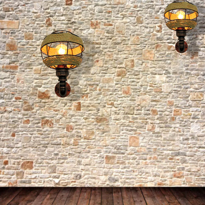 Hemp Rope Weaving Iron Sphere 1-Light Wall Sconce Lamp