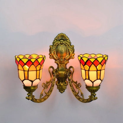 Tiffany Resin Glass Bell Shade 2-Light Wall Sconce Lamp