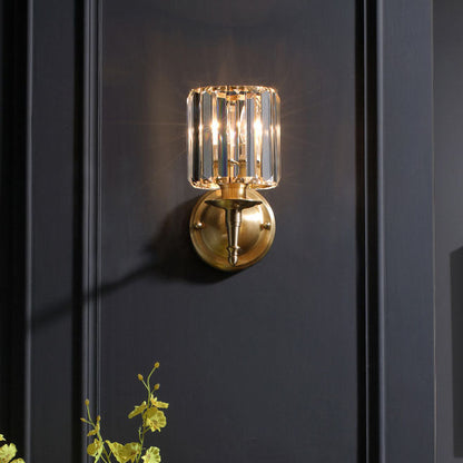 French Crystal Copper Cylinder 1-Light Wall Sconce Lamp