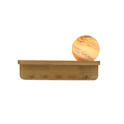 Minimalist Oak Glass Planet 1-Light Wall Sconce Lamp