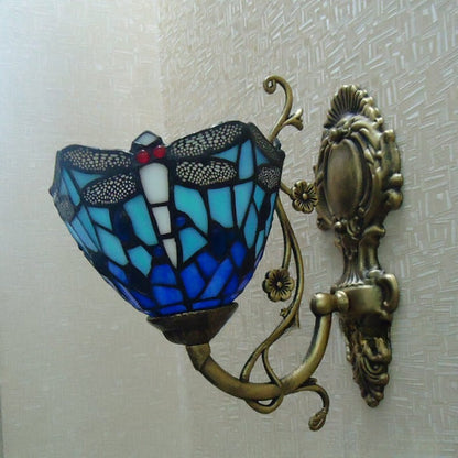 Tiffany Stained Glass Dragonfly 1-Light Wall Sconce Lamp