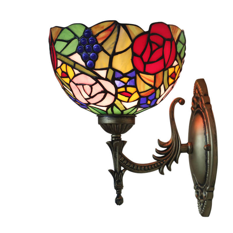 Tiffany Flower Bowl Stained Glass 1-Light Wall Sconce Lamp