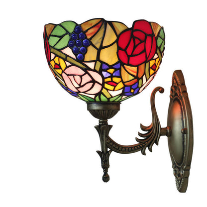 Tiffany Flower Bowl Stained Glass 1-Light Wall Sconce Lamp