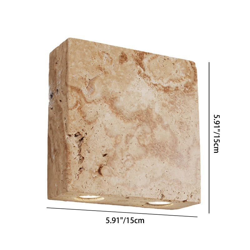 Traditional Japanese Square Stone 2-Light Wall Sconce Lamp