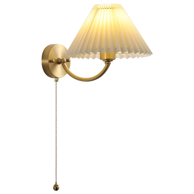 European Pleated Copper Fabric 1-Light Wall Sconce Lamp