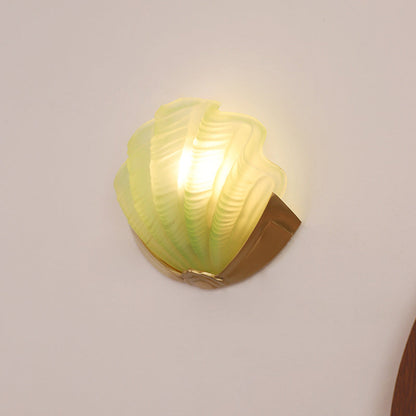 Modern Art Deco Shell Brass Glass 1-Light Wall Sconce Lamp