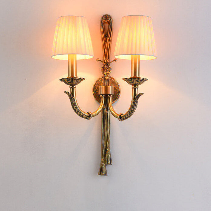 Scandinavian Full Brass Fabric 2-Light Wall Sconce Lamp