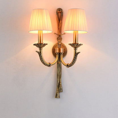 Scandinavian Full Brass Fabric 2-Light Wall Sconce Lamp