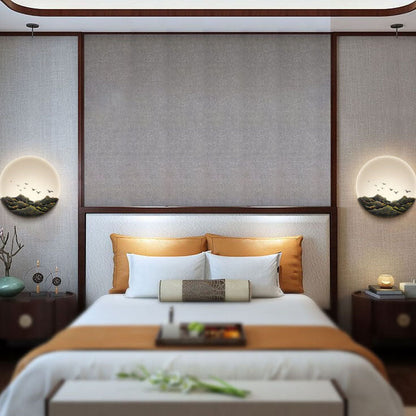 Chinese Resin Mountain Acrylic Round LED Wall Sconce Lamp