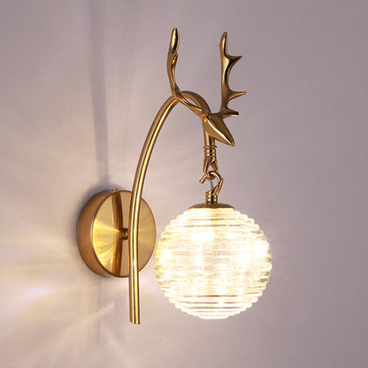Round Ball Antler Iron Glass LED Wall Sconce Lamp
