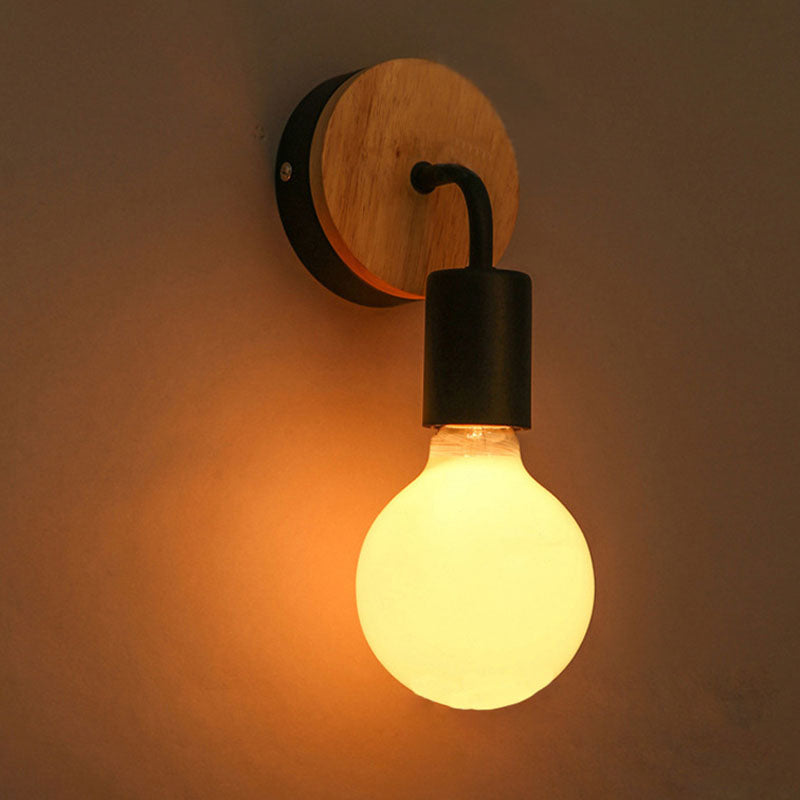 Modern Simplicity Bent Wood Iron 1-Light Wall Sconce Lamp