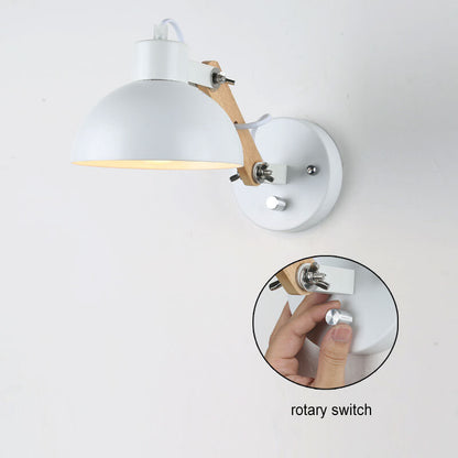 Iron Adjustable Wooden Lamp Arm 1-Light Wall Sconce Lamp