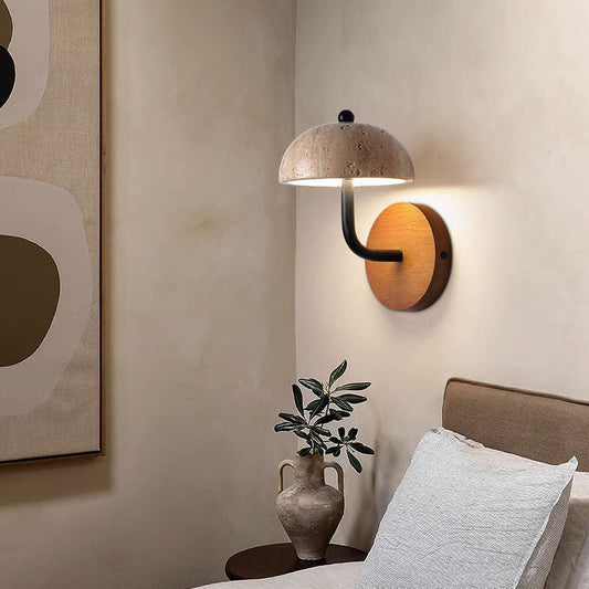 Japanese Walnut Round Hemispherical LED Wall Sconce Lamp
