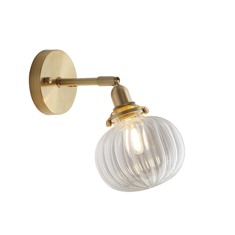 Brass Finish Frame Glass Ball 1-Light Wall Sconce Lamp