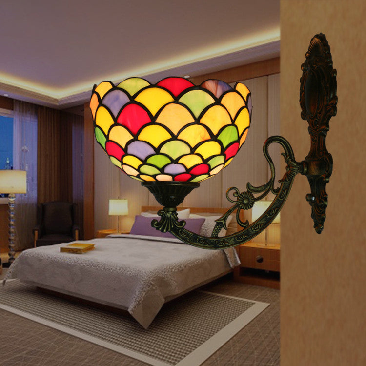 Tiffany Stained Glass Alloy Dome 1-Light Wall Sconce Lamp