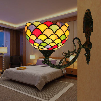 Tiffany Stained Glass Alloy Dome 1-Light Wall Sconce Lamp