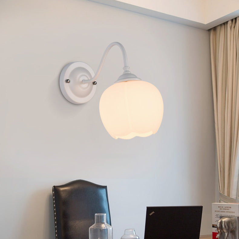 Minimalist Floral Iron Glass 1-Light Wall Sconce Lamp