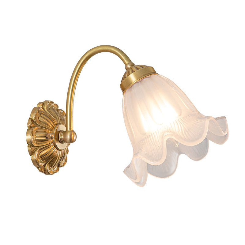 European Floral Copper Glass 1-Light Wall Sconce Lamp