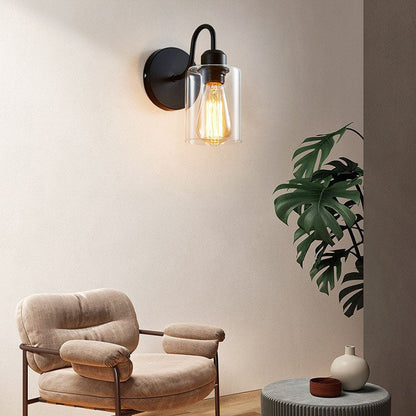 Vintage Industrial Iron Glass 1-Light Wall Sconce Lamp
