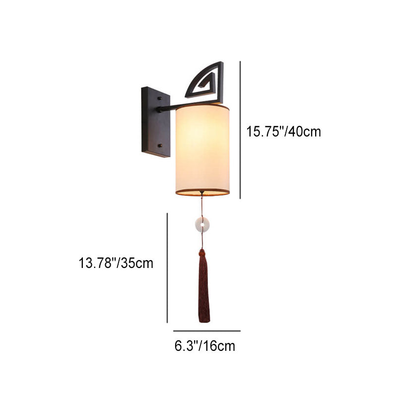 Chinese Cylindrical Lampshade Iron 1-Light Wall Sconce Lamp