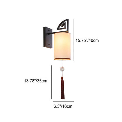 Chinese Cylindrical Lampshade Iron 1-Light Wall Sconce Lamp