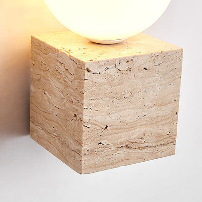 Round Ball Square Stone Glass 1-Light Wall Sconce Lamp