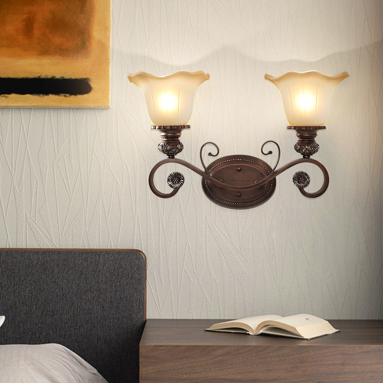 Frosted Flower Shade Iron Resin 1/2 Light Wall Sconce Lamp