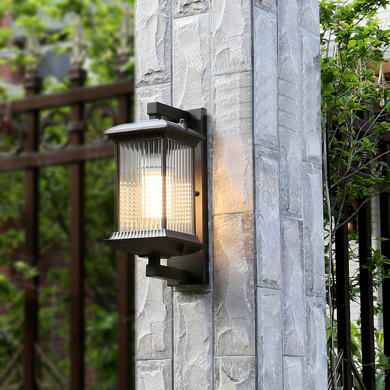 Square Glass 1-Light Outdoor Waterproof Wall Sconce Lamp