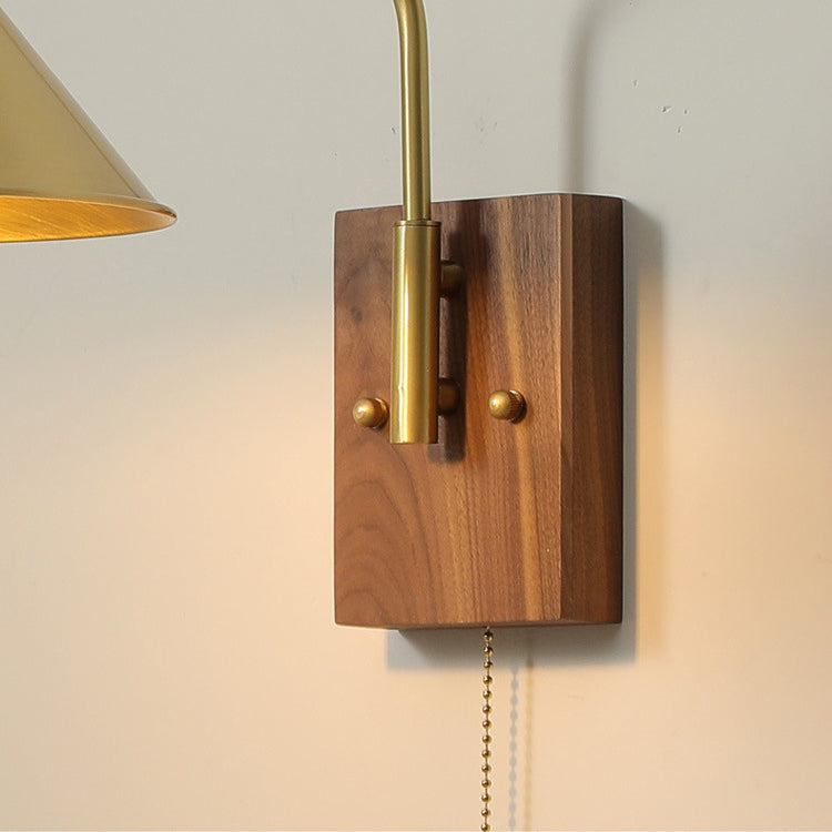 Retro Brass Walnut Conic 1-Light Wall Sconce Lamp