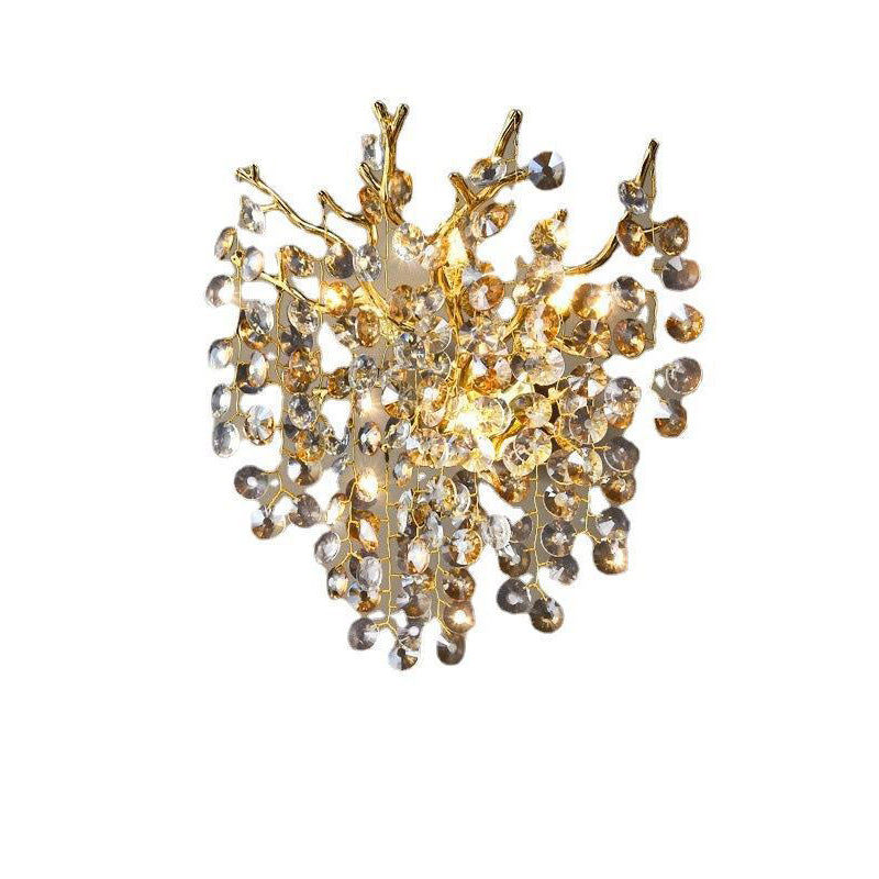 Aluminum Crystal Branch Bead 2/3 Light Wall Sconce Lamp