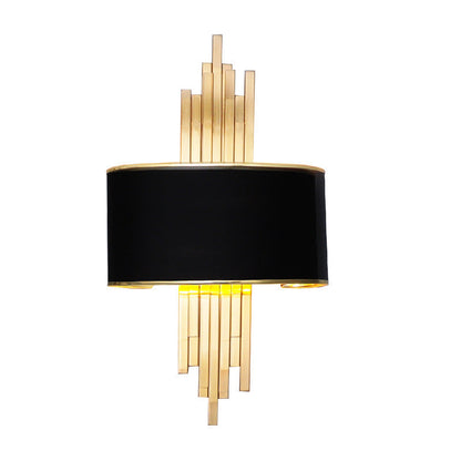 Iron Line Fabric Cylinder Shade 2-Light Wall Sconce Lamp