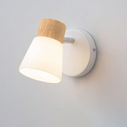 Rubberwood Glass Cone Rotatable 1/2 Light Wall Sconce Lamp