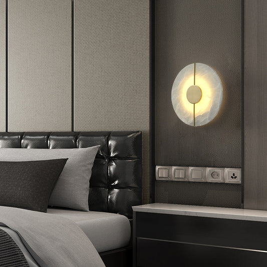 Traditional Copper Marble Oval Shade LED Wall Sconce Lamp