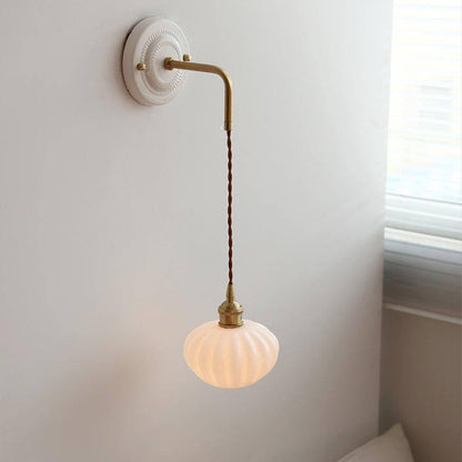Round Glass Iron Ceramic Base 1-Light Wall Sconce Lamp