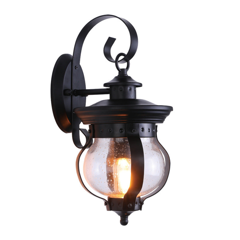 Iron Glass Gourd Shape 1-Light Waterproof Wall Sconce Lamp