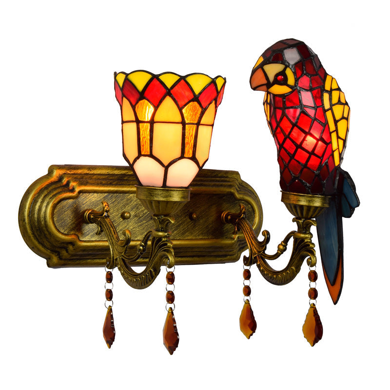 Tiffany Glass Crystal String 2-Light Wall Sconce Lamp