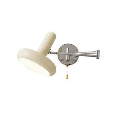 Cream Rocker Arm Round Retractable 1-Light Wall Sconce Lamp
