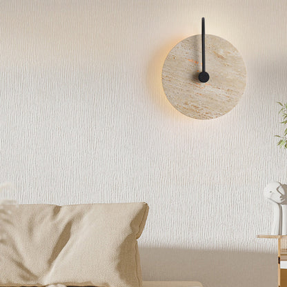 Round Iron Yellow Travertine 1-Light Wall Sconce Lamp