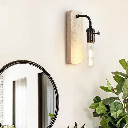 Retro Travertine Brass Round 1-Light Wall Sconce Lamp