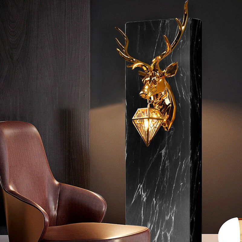 Plating Geometric Deer Head 1-Light Wall Sconce Lamp
