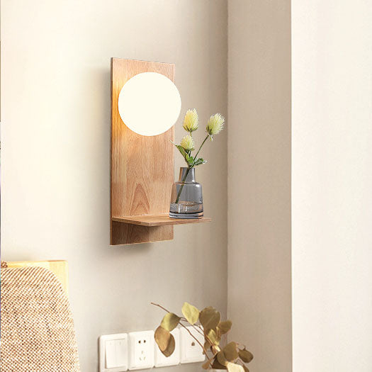 Glass Ball Wooden Square Base 1-Light Wall Sconce Lamp