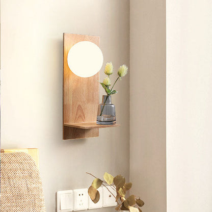 Glass Ball Wooden Square Base 1-Light Wall Sconce Lamp