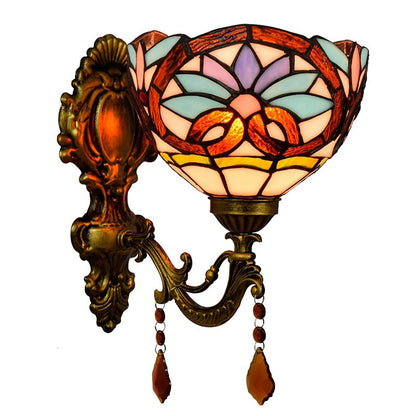 Tiffany Iron Crystal Glass Bowl 1-Light Wall Sconce Lamp