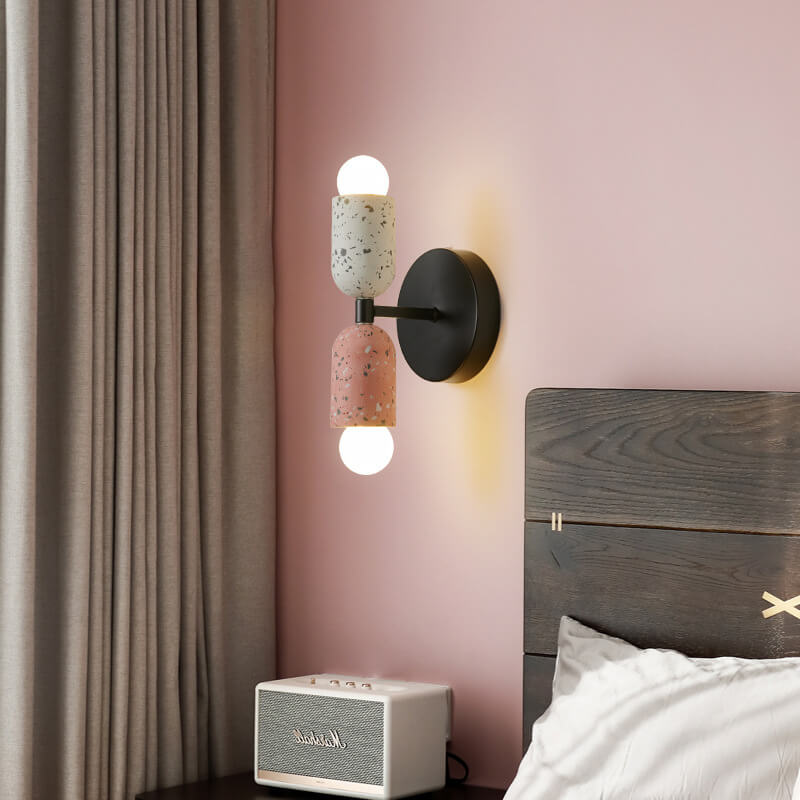 Japanese Stone Shaped Iron Cement 2-Light Wall Sconce Lamp