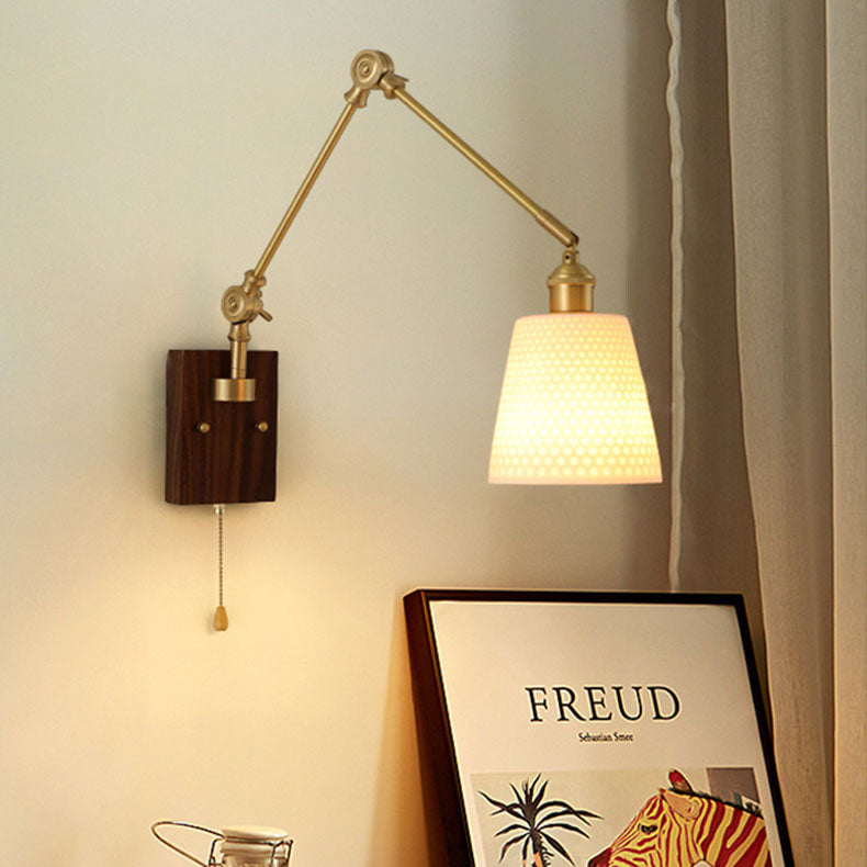 Japanese Ceramic Glass Round Shade 1-Light Wall Sconce Lamp