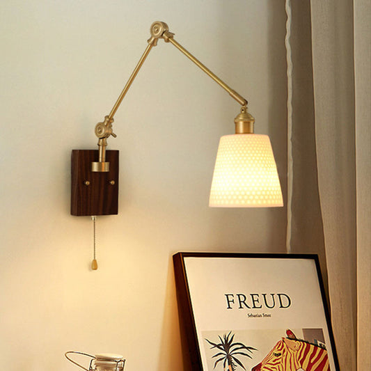 Japanese Ceramic Glass Round Shade 1-Light Wall Sconce Lamp